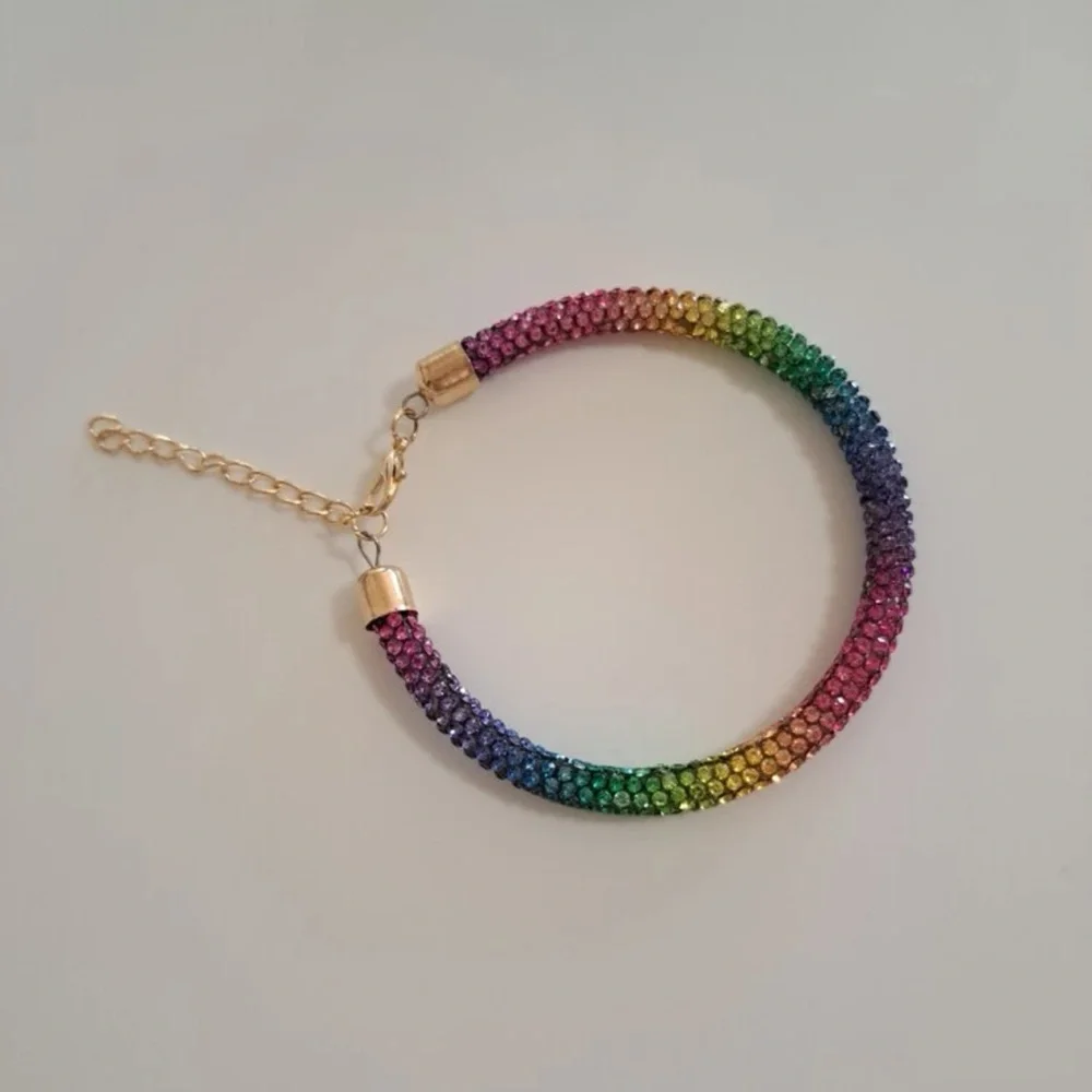 Rainbow Rhinestone Mesh Bracelet | Glitter “Crystaldust” Statement Jewelry